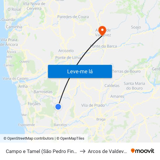 Campo e Tamel (São Pedro Fins) to Arcos de Valdevez map