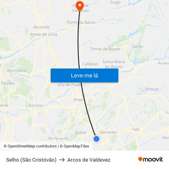 Selho (São Cristóvão) to Arcos de Valdevez map