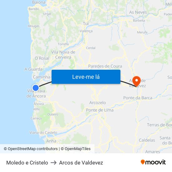 Moledo e Cristelo to Arcos de Valdevez map