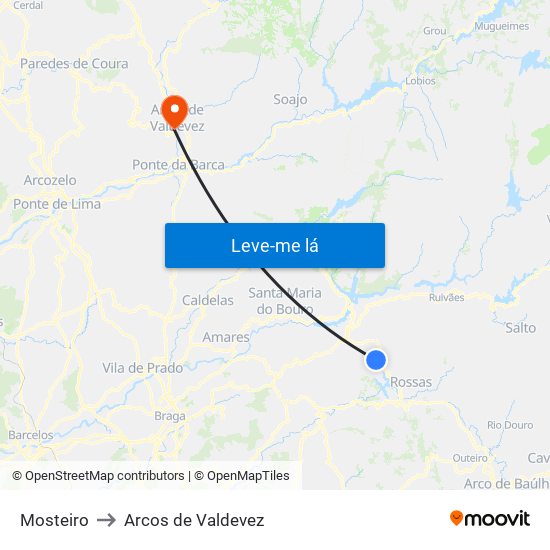 Mosteiro to Arcos de Valdevez map