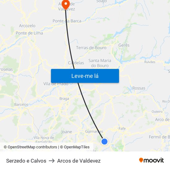 Serzedo e Calvos to Arcos de Valdevez map