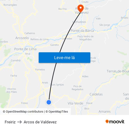 Freiriz to Arcos de Valdevez map