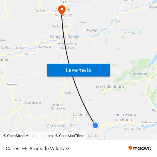 Caires to Arcos de Valdevez map