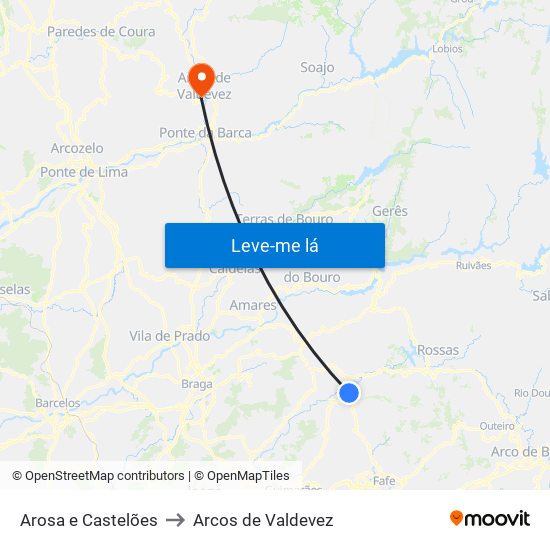 Arosa e Castelões to Arcos de Valdevez map