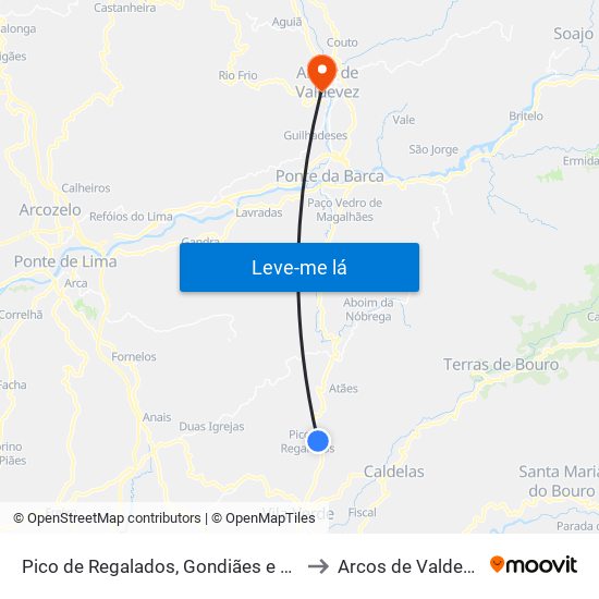 Pico de Regalados, Gondiães e Mós to Arcos de Valdevez map