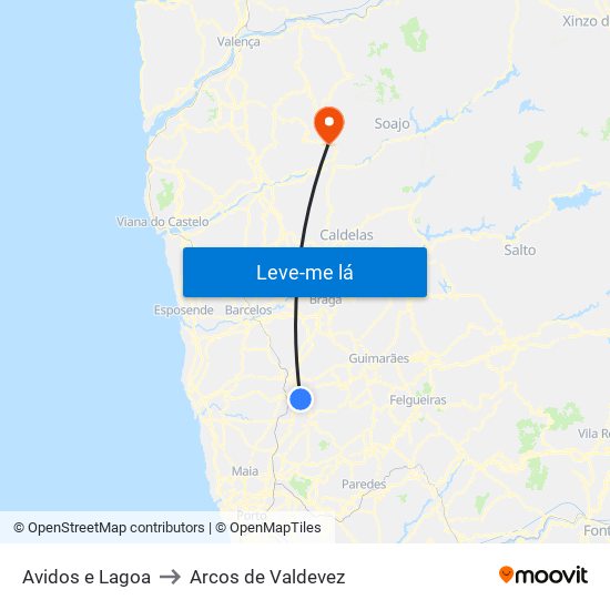 Avidos e Lagoa to Arcos de Valdevez map
