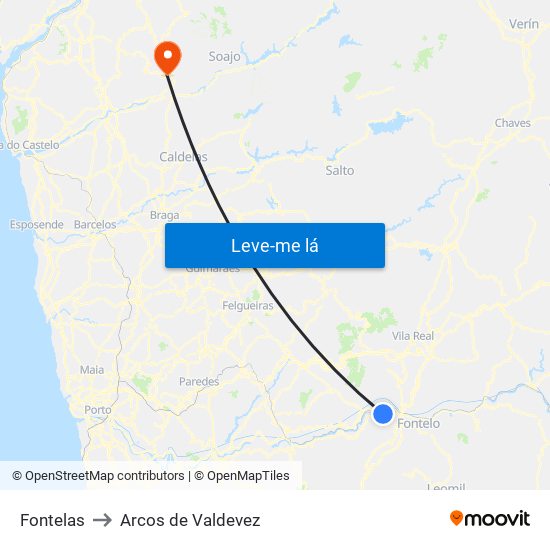 Fontelas to Arcos de Valdevez map