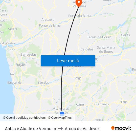 Antas e Abade de Vermoim to Arcos de Valdevez map