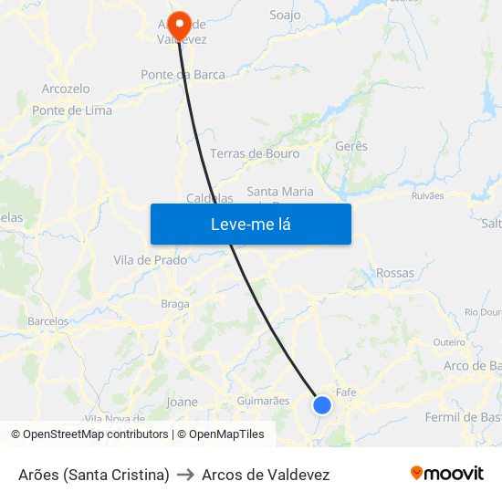 Arões (Santa Cristina) to Arcos de Valdevez map