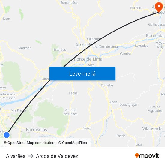 Alvarães to Arcos de Valdevez map