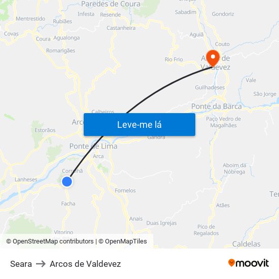 Seara to Arcos de Valdevez map