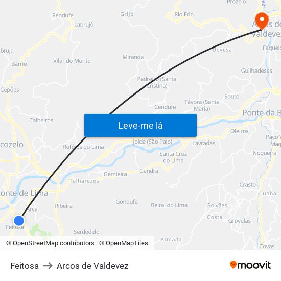 Feitosa to Arcos de Valdevez map