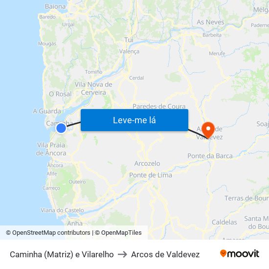 Caminha (Matriz) e Vilarelho to Arcos de Valdevez map