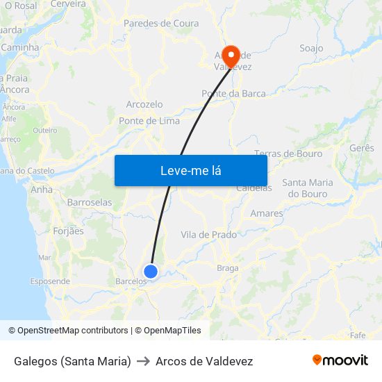 Galegos (Santa Maria) to Arcos de Valdevez map