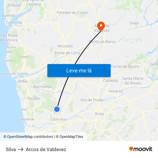Silva to Arcos de Valdevez map