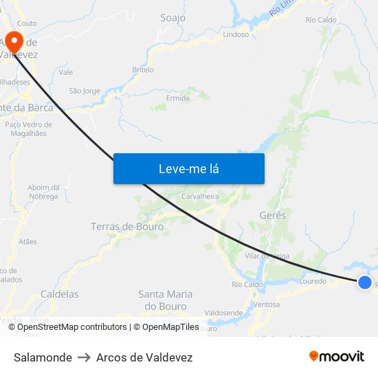 Salamonde to Arcos de Valdevez map
