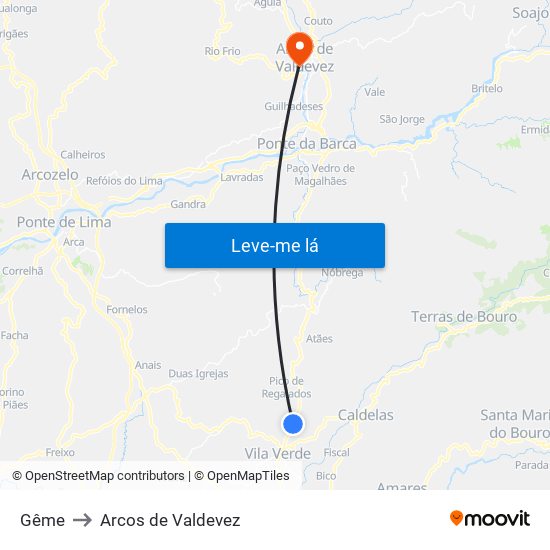 Gême to Arcos de Valdevez map