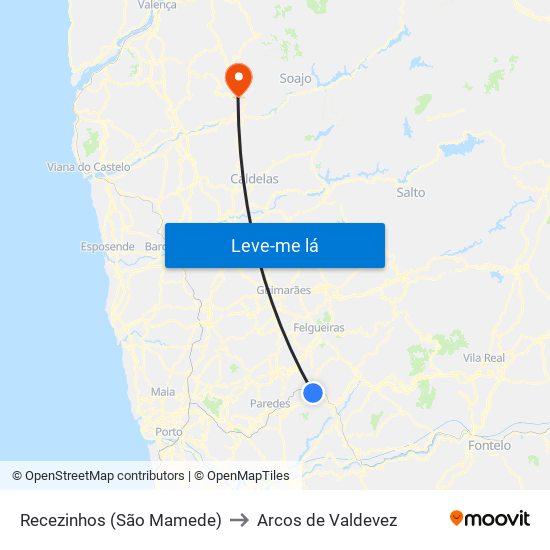 Recezinhos (São Mamede) to Arcos de Valdevez map