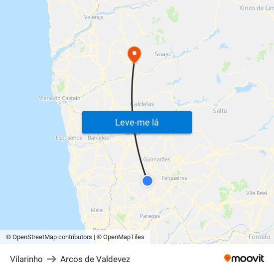Vilarinho to Arcos de Valdevez map