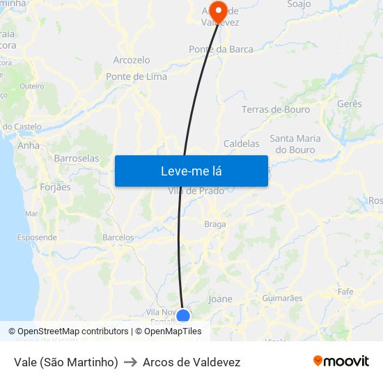 Vale (São Martinho) to Arcos de Valdevez map