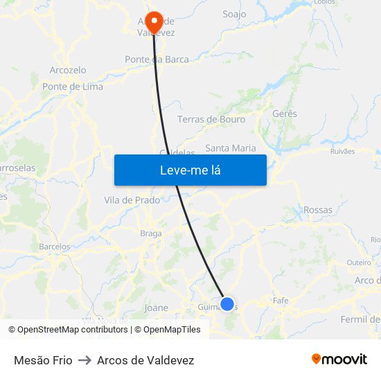 Mesão Frio to Arcos de Valdevez map