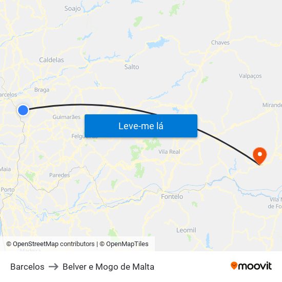Barcelos to Belver e Mogo de Malta map