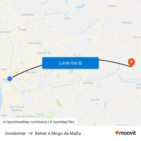 Gondomar to Belver e Mogo de Malta map