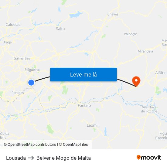 Lousada to Belver e Mogo de Malta map