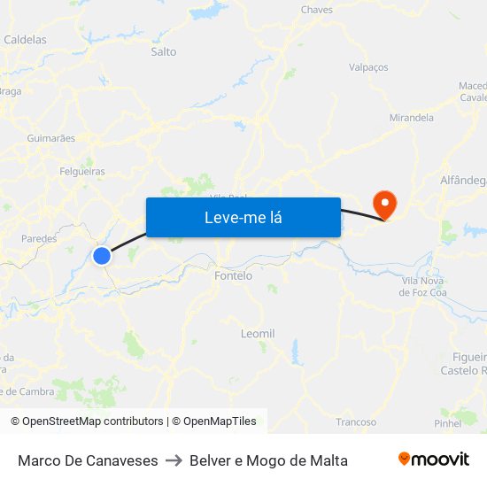Marco De Canaveses to Belver e Mogo de Malta map