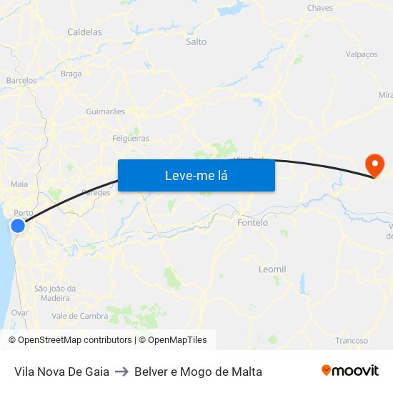 Vila Nova De Gaia to Belver e Mogo de Malta map