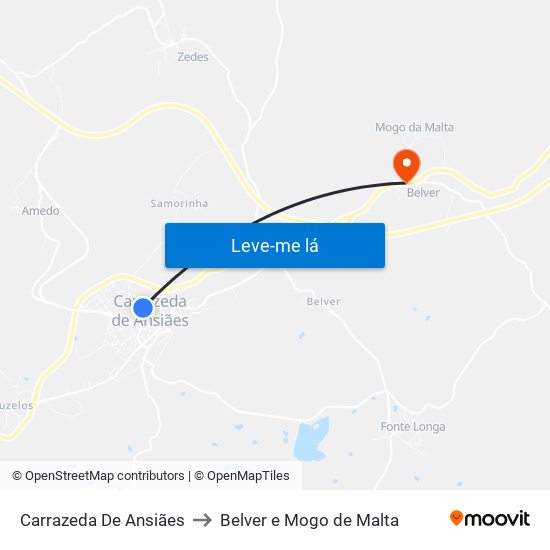 Carrazeda De Ansiães to Belver e Mogo de Malta map