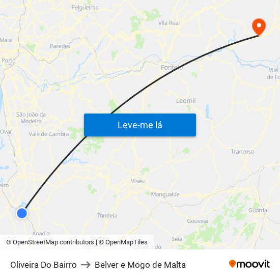 Oliveira Do Bairro to Belver e Mogo de Malta map