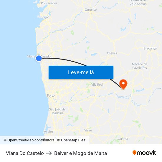 Viana Do Castelo to Belver e Mogo de Malta map