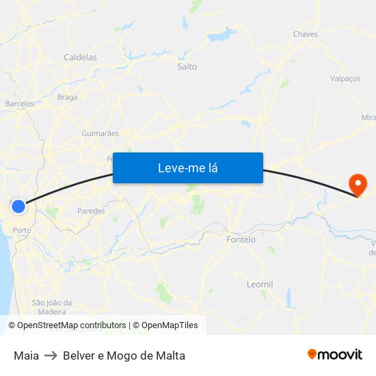 Maia to Belver e Mogo de Malta map