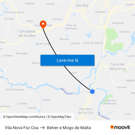 Vila Nova Foz Coa to Belver e Mogo de Malta map