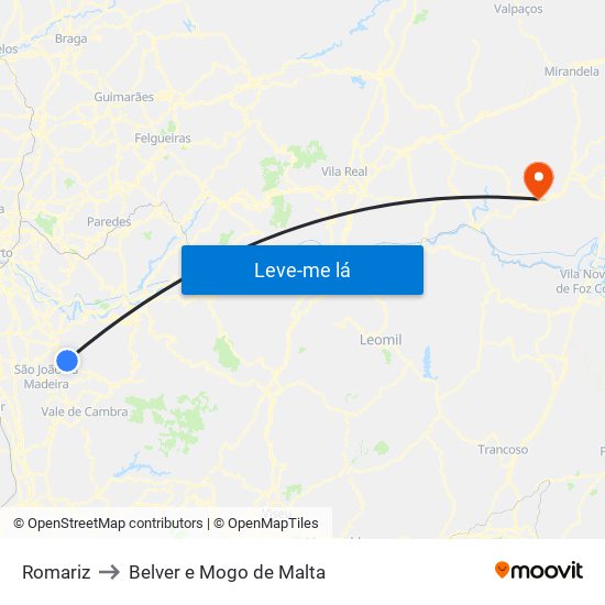 Romariz to Belver e Mogo de Malta map