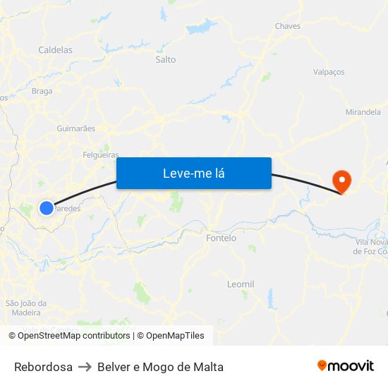 Rebordosa to Belver e Mogo de Malta map