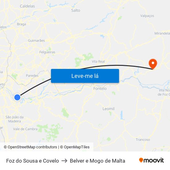 Foz do Sousa e Covelo to Belver e Mogo de Malta map