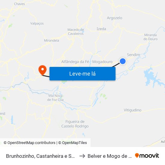 Brunhozinho, Castanheira e Sanhoane to Belver e Mogo de Malta map