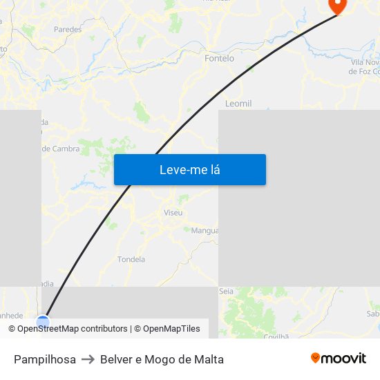 Pampilhosa to Belver e Mogo de Malta map
