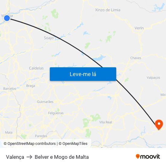 Valença to Belver e Mogo de Malta map