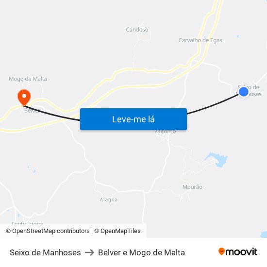 Seixo de Manhoses to Belver e Mogo de Malta map