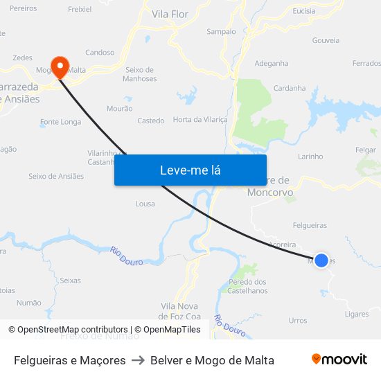 Felgueiras e Maçores to Belver e Mogo de Malta map
