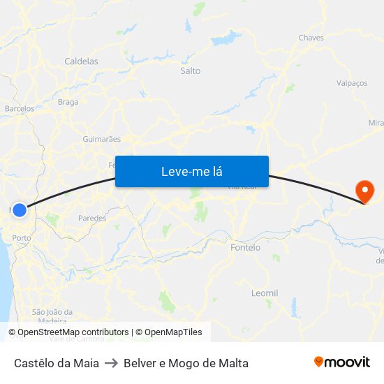Castêlo da Maia to Belver e Mogo de Malta map