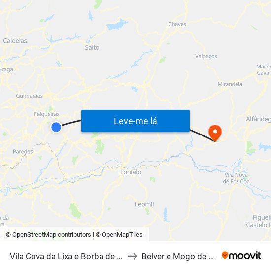 Vila Cova da Lixa e Borba de Godim to Belver e Mogo de Malta map