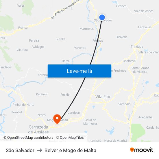São Salvador to Belver e Mogo de Malta map