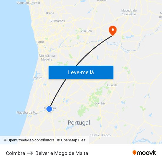 Coimbra to Belver e Mogo de Malta map