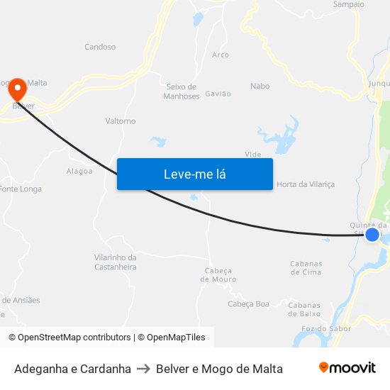 Adeganha e Cardanha to Belver e Mogo de Malta map