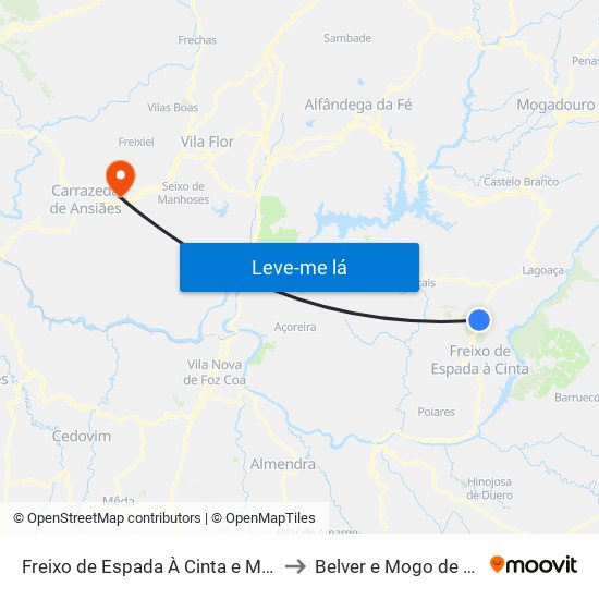 Freixo de Espada À Cinta e Mazouco to Belver e Mogo de Malta map