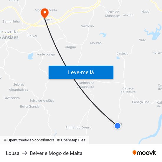 Lousa to Belver e Mogo de Malta map